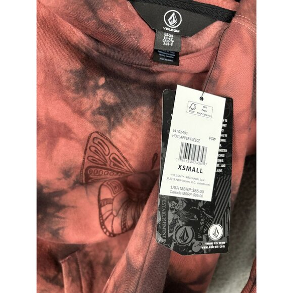 Volcom Tie-Dye Women's Butterfly Hotlapper Fleece Lined Hoodie XS Pink Salt NWTs - Picture 6 of 8